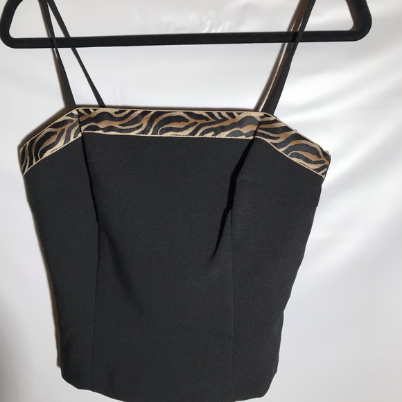 I.N. San Francisco Tops - I.N. Spaghetti Strap Black with Leopard Trim